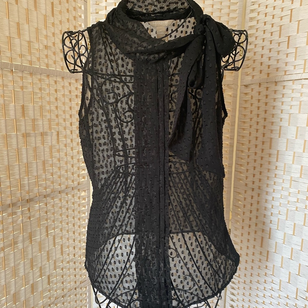 Banana & Republic Black Lace Top With Polka Dots
